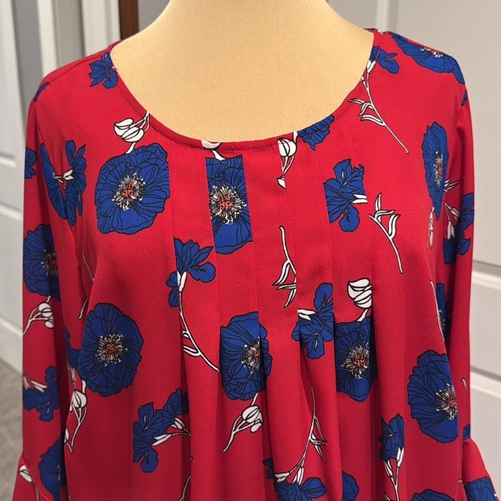 Liz Claiborne Patriotic Red White Blue Floral blouse plus size 2X - Picture 4 of 8